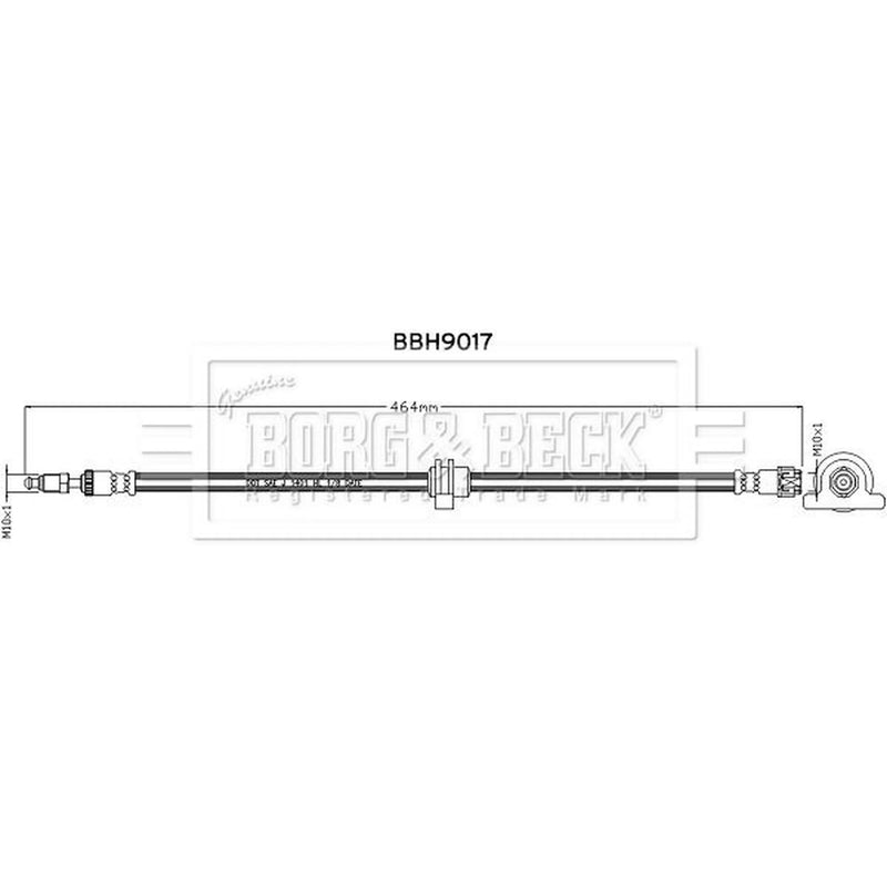 Borg & Beck Brake Hydraulic Hose Line Front Left BBH9017