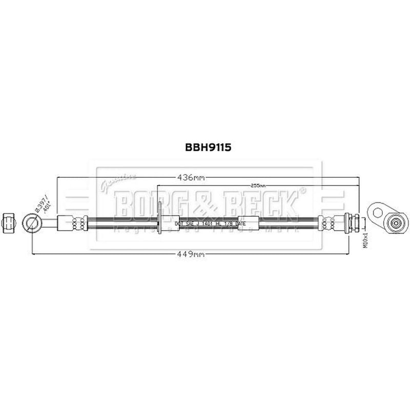 Borg & Beck Brake Hydraulic Hose Line Front Right BBH9115