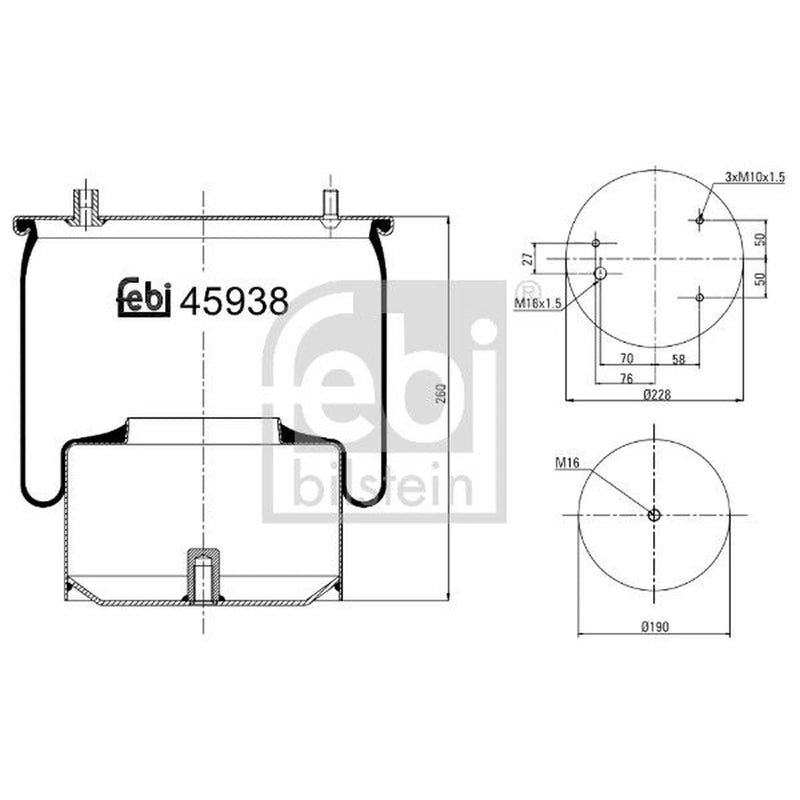 Febi Air Suspension Bellow 228mm 45938