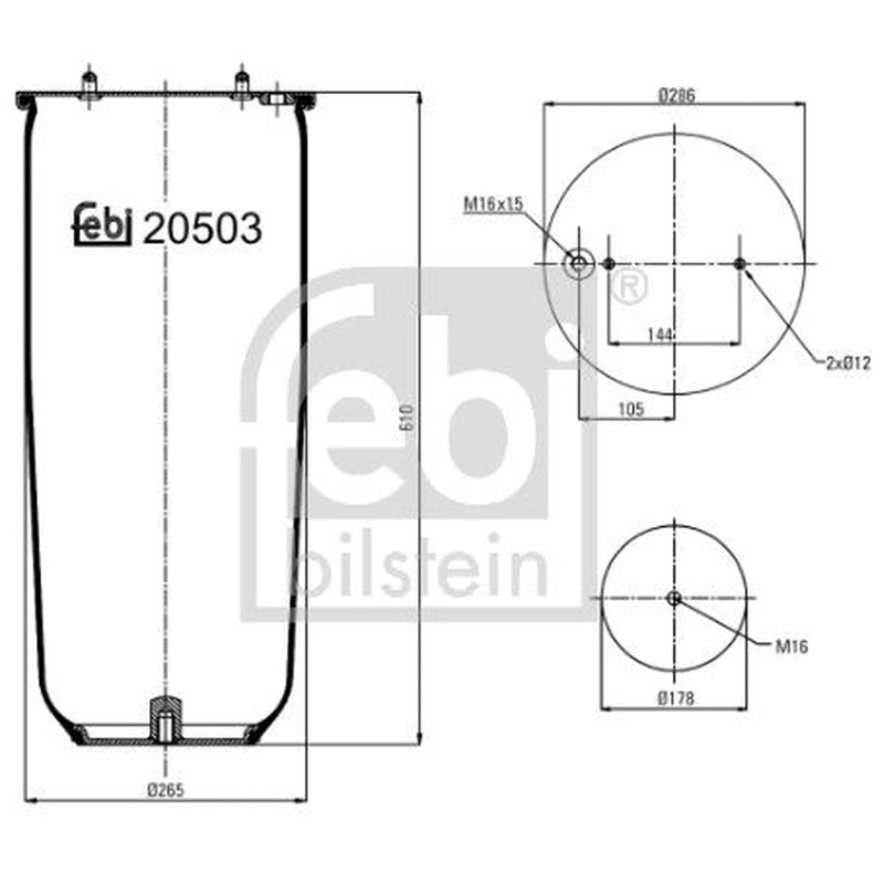 Febi Air Suspension Bellow 286mm Rear Right 20503