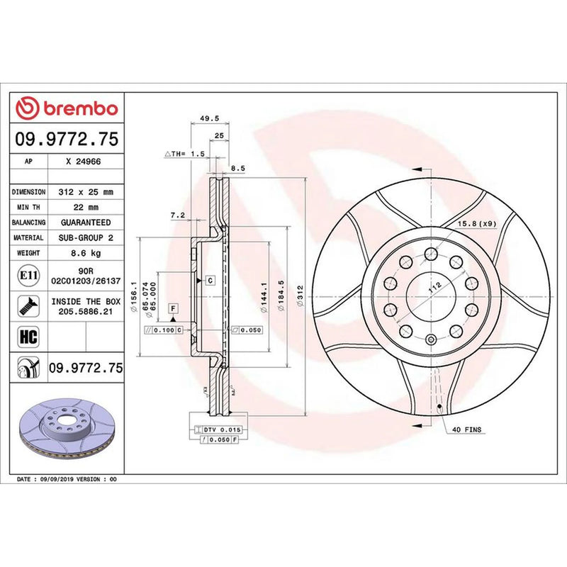 Brembo 2 x Slotted Front Brake Discs 09.9772.75