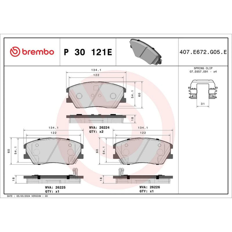 Brembo 4 x Front Brake Pad Set P30121E