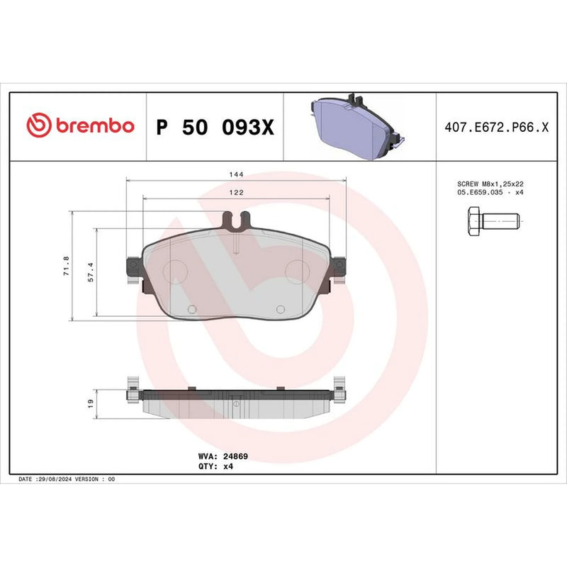 Brembo 4 x Front Brake Pad Set P50093X