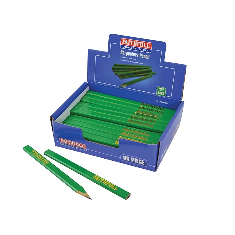 Faithfull Carpenter's Pencils - Green / Hard (Display 80) - FAICPDISPG80