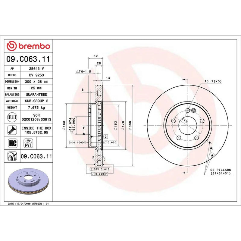 Brembo 2 x Front Brake Discs 09.C063.11