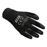 Scan Black PU Coated Gloves - L (Size 9) (200 Pairs) - SCAGLOPUE200
