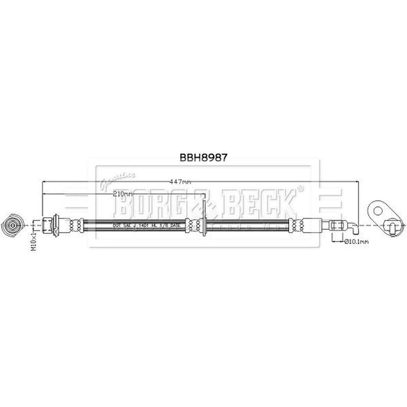 Borg & Beck Brake Hydraulic Hose Line Rear Left BBH8987