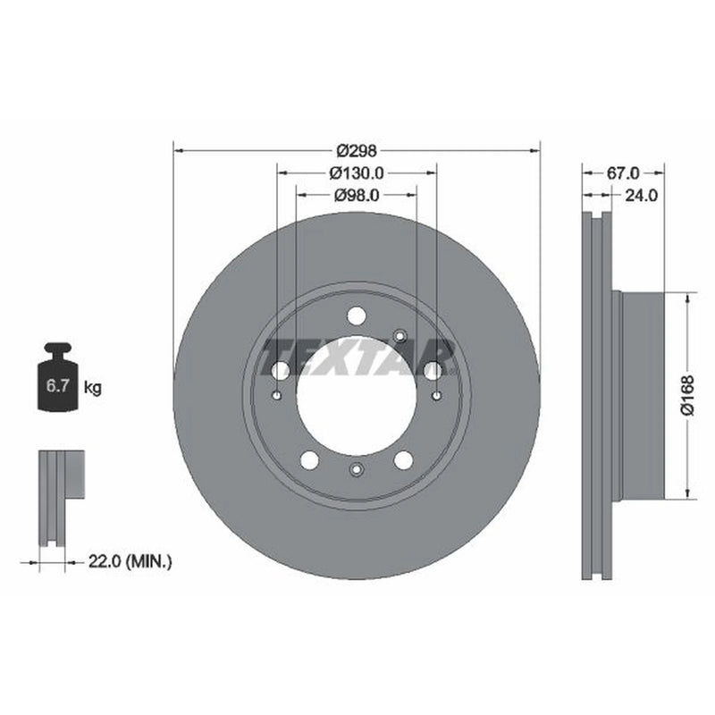 Textar 2 x Internally Vented Front Brake Discs 92088803