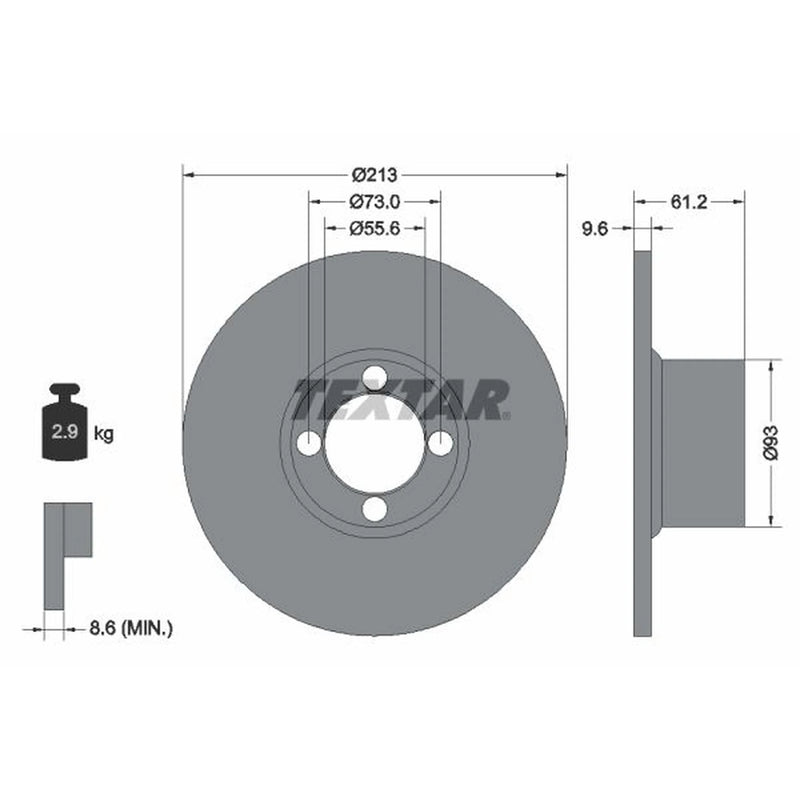 Textar 2 x Solid Front Brake Discs 92092600