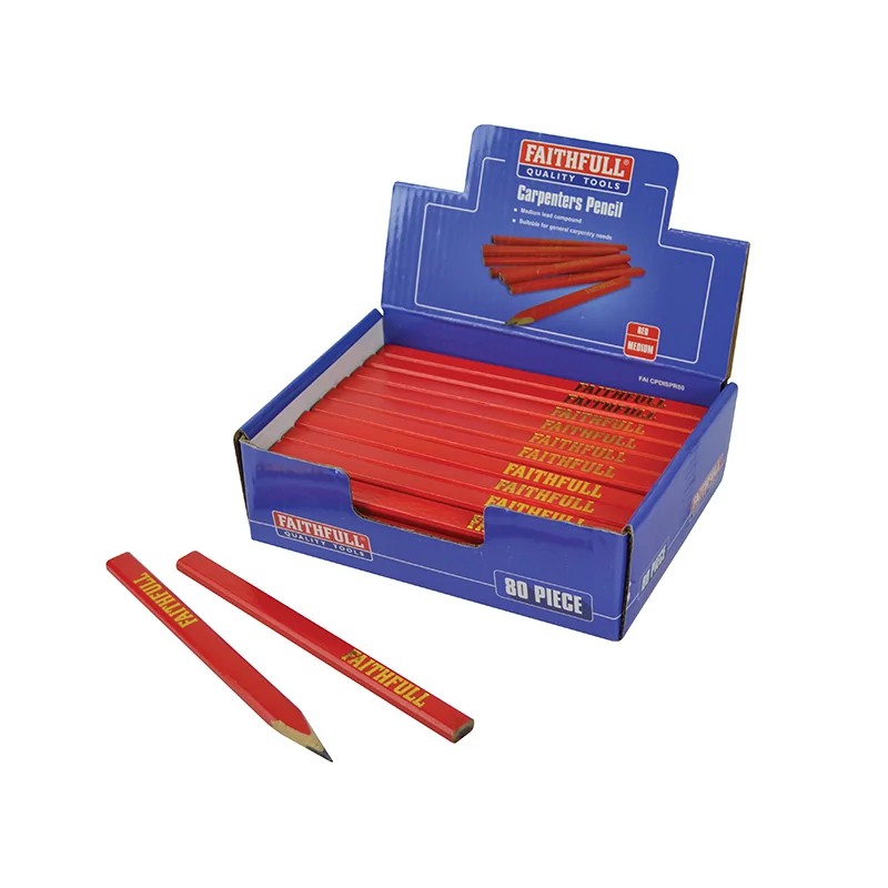 Faithfull Carpenter's Pencils - Red / Medium (Display 80) - FAICPDISPR80