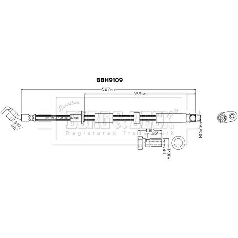 Borg & Beck Brake Hydraulic Hose Line Front Right BBH9109