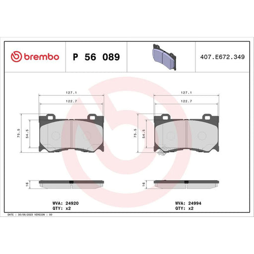 Brembo 4 x Front Brake Pad Set P56089