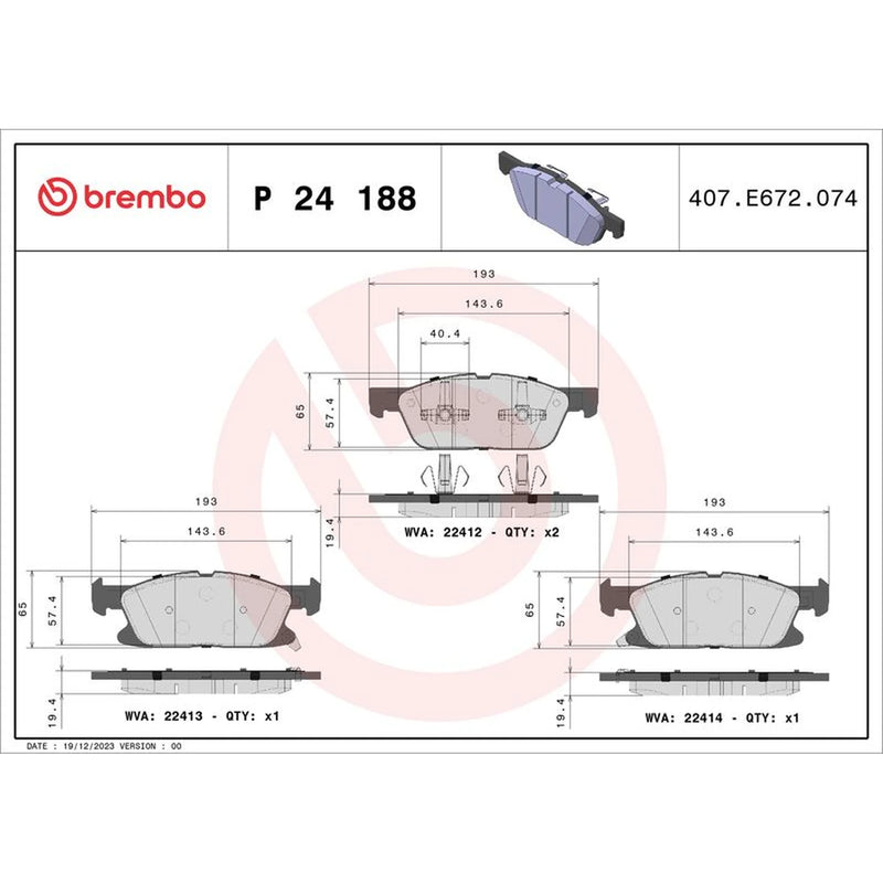 Brembo 4 x Front Brake Pad Set P24188