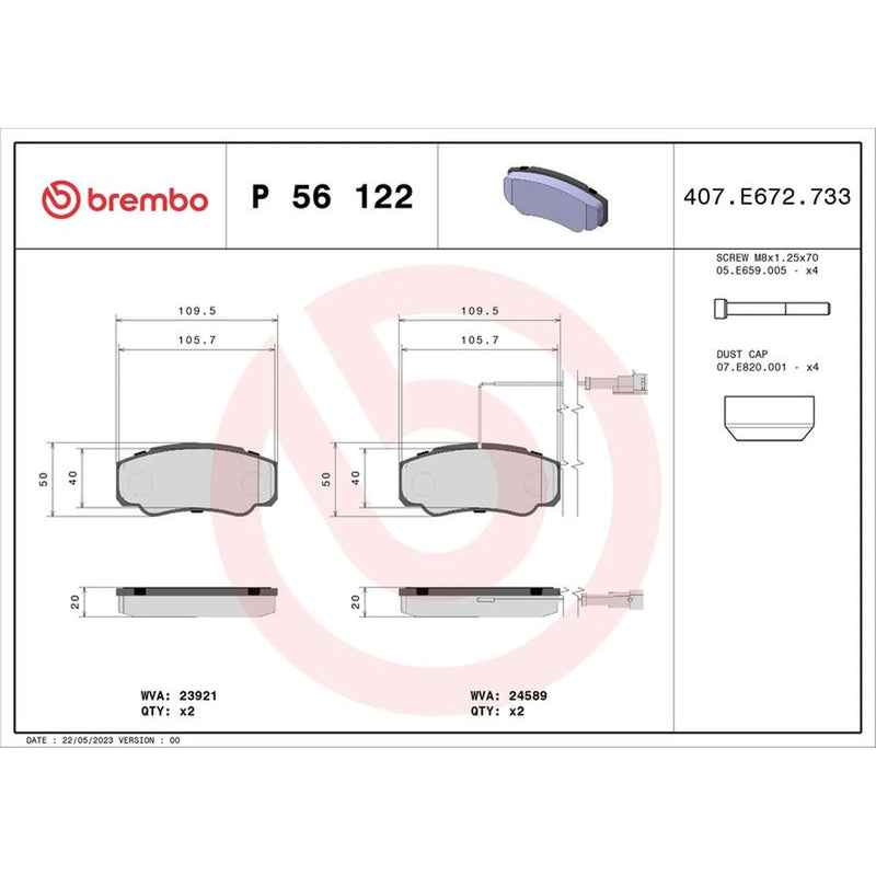 Brembo 4 x Rear Brake Pad Set P56122