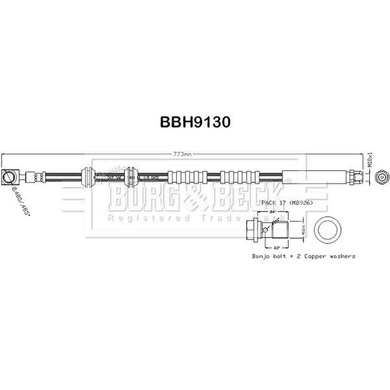Borg & Beck Brake Hydraulic Hose Line Front Left BBH9130