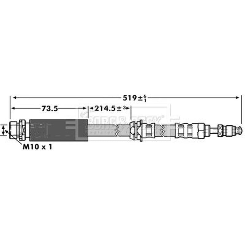 Borg & Beck Brake Hydraulic Hose Line Front Left BBH6965