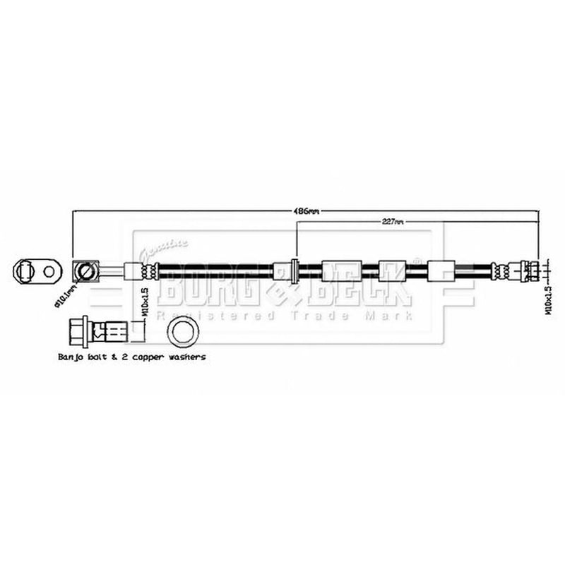 Borg & Beck Brake Hydraulic Hose Line Front Left BBH8836