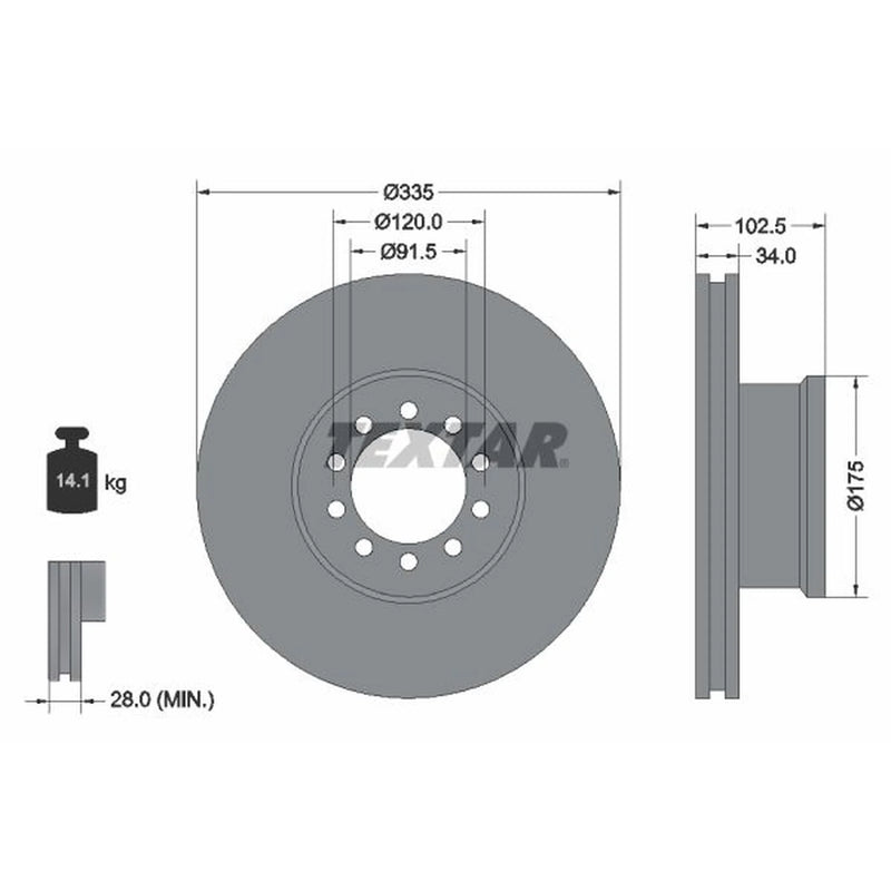 Textar 2 x Internally Vented Brake Discs 93101300 OE 9704210012 9704210112