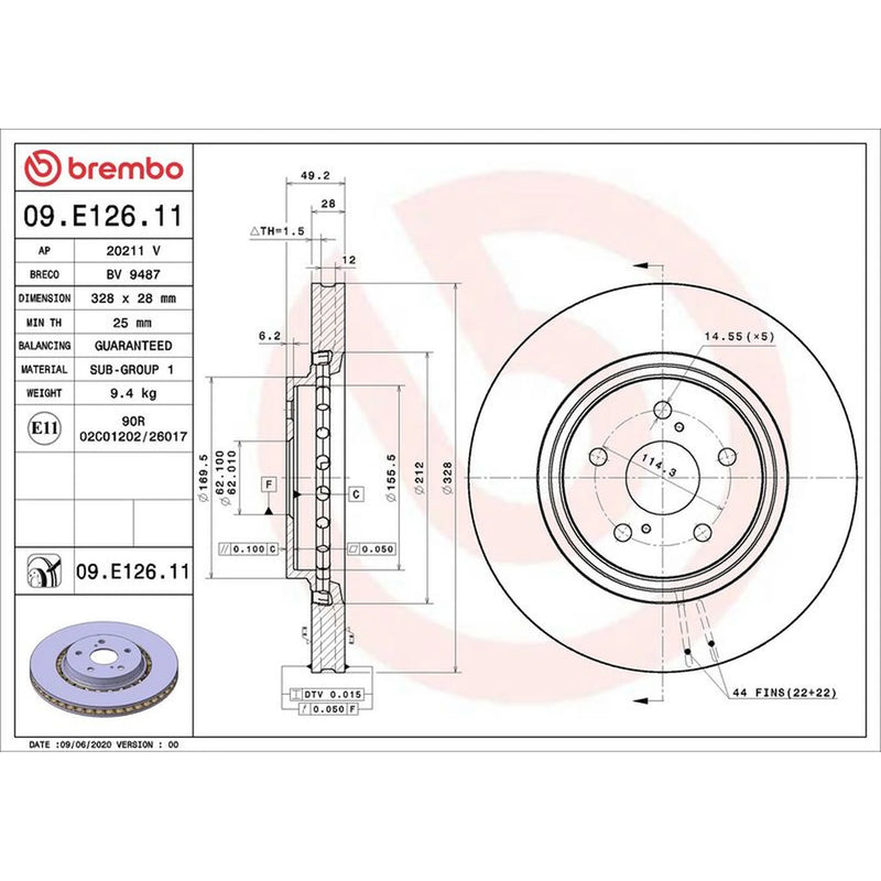 Brembo 2 x Internally Vented Front Brake Discs 09.E126.11