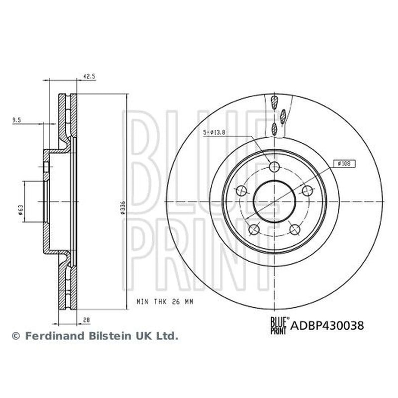 Blue Print 2 x Internally Vented Front Brake Discs ADBP430038