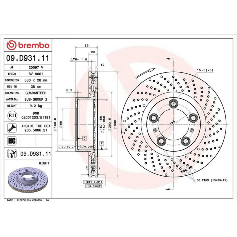Brembo 2 x / Front Brake Discs 09.D930.11