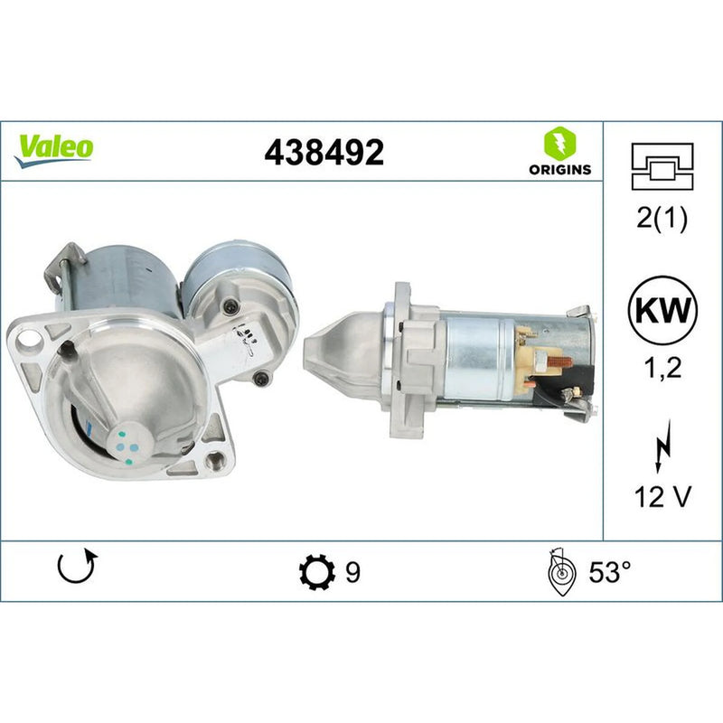 Valeo Starter Motor 12V 1.2kW 9 Teeth 438492