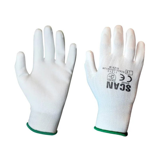 Scan White PU Coated Gloves - M (Size 8) (Pack 12) - 5004W