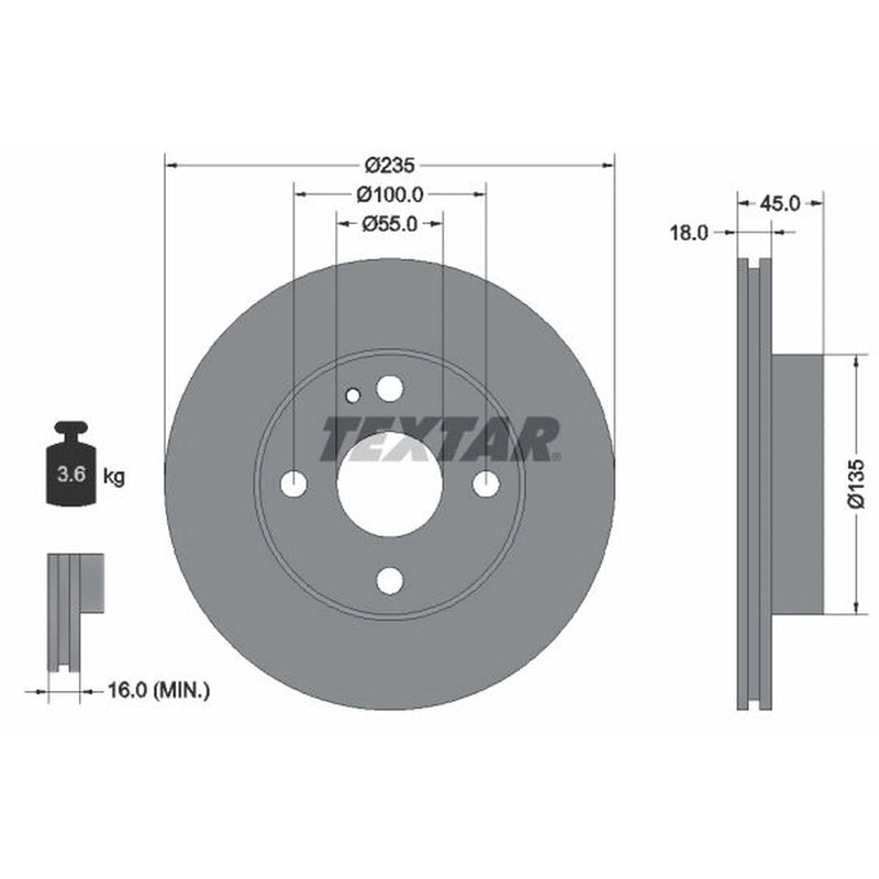 Textar 2 x Vented Front Brake Discs 92061500