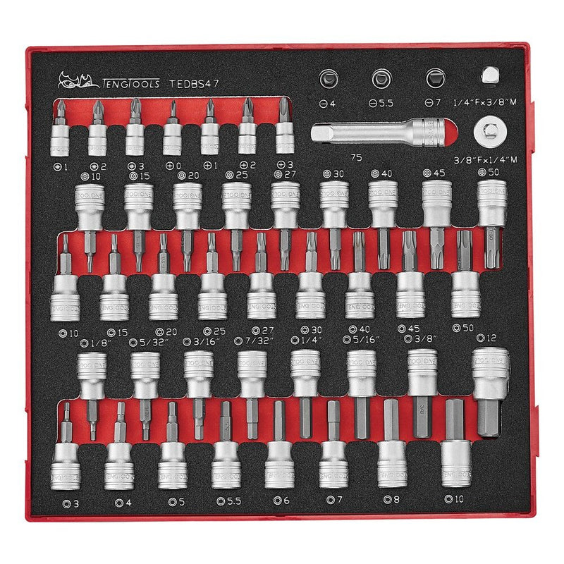 Teng Tools Sockets & Accessories Set FOAM2 47 Pieces 1/4" & 3/8"