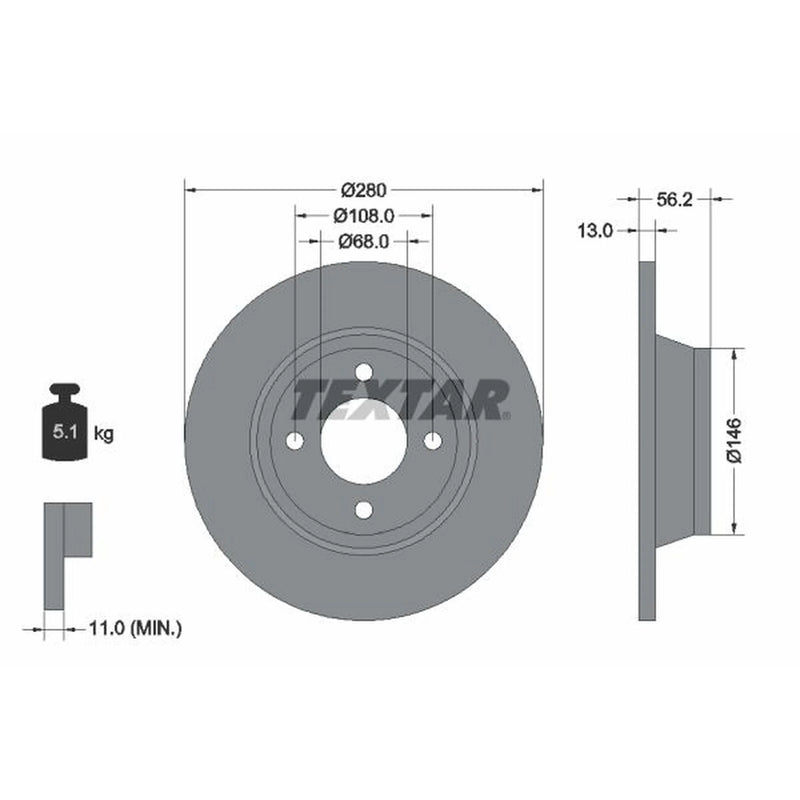 Textar 2 x Solid Front Brake Discs 92060400