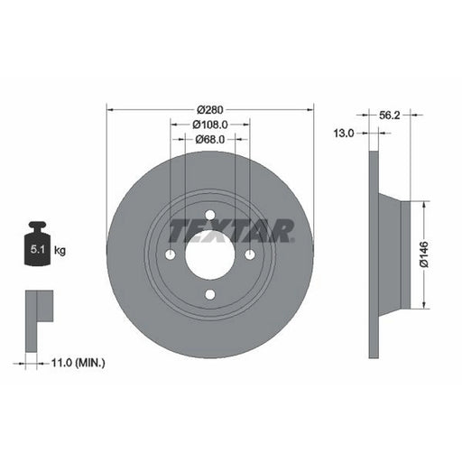 Textar 2 x Solid Front Brake Discs 92060400