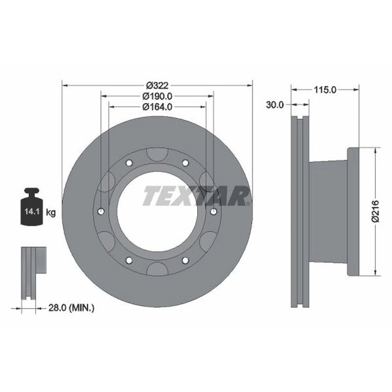 Textar 2 x Internally Vented Rear Brake Discs 93128200