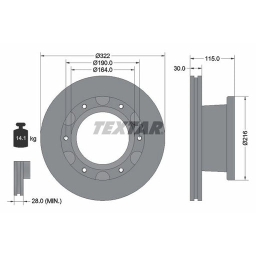 Textar 2 x Internally Vented Rear Brake Discs 93128200
