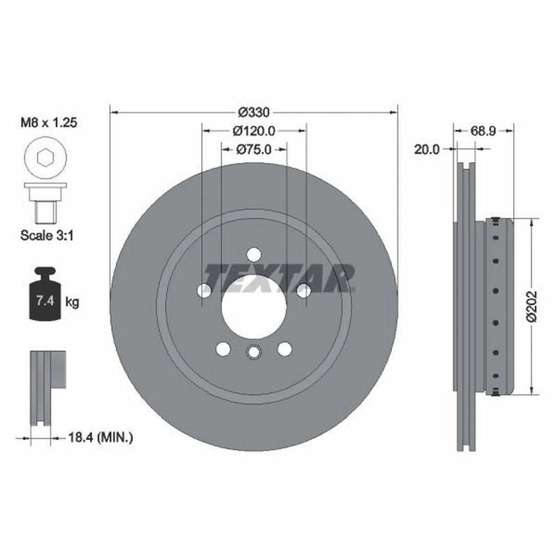 Textar 2 x Two-Piece Rear Brake Disc Brake Discs 92265925