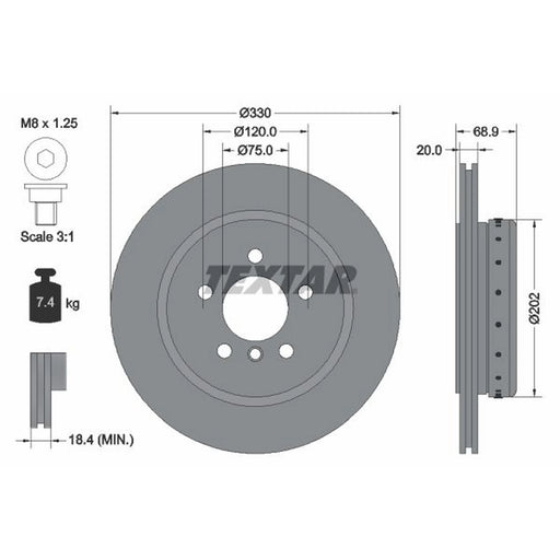Textar 2 x Two-Piece Rear Brake Disc Brake Discs 92265925