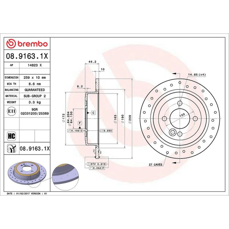 Brembo Xtra 2 x Perforated Rear Brake Discs 08.9163.1X