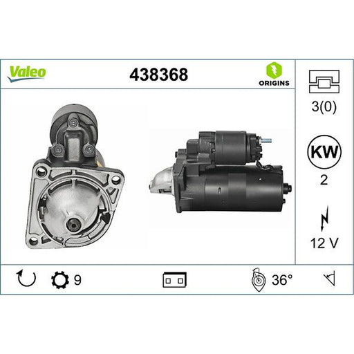 Valeo Starter Motor 12V 2kW 9 Teeth 438368