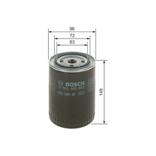 Bosch Car Oil Filter P3012 Fits Vw Golf Van (Hatchback) - 1.6 - 83-91 0451203012 Bosch  - Town Parts