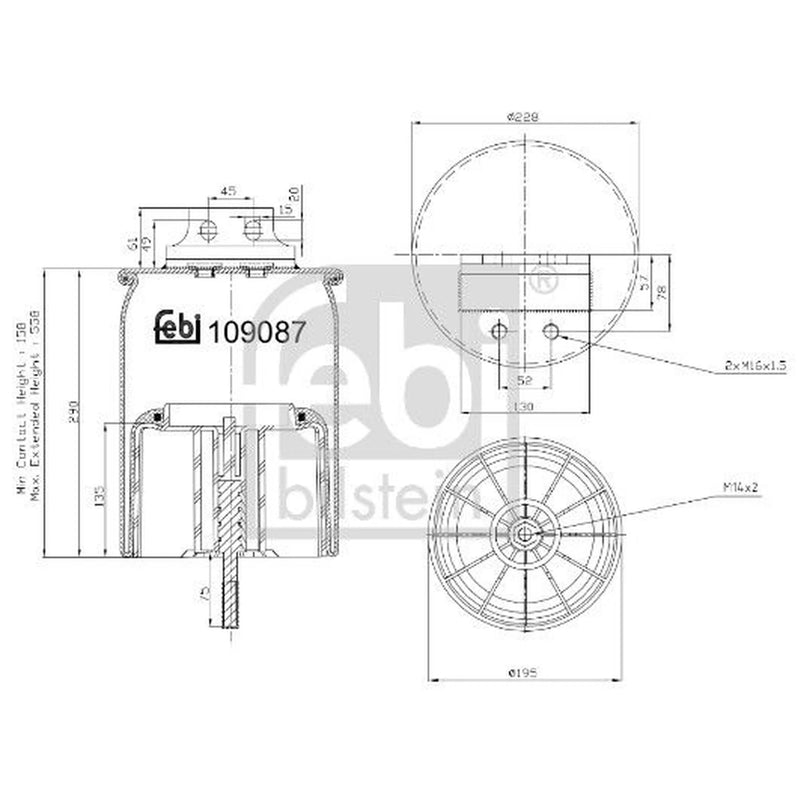 Febi Air Suspension Bellow 195mm Rear 109087