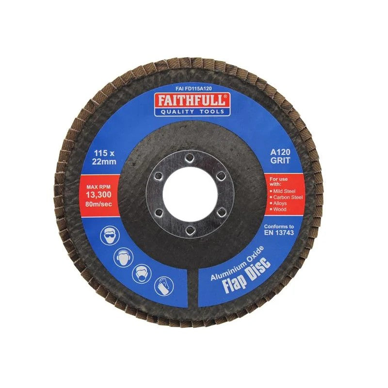 Faithfull Aluminium Oxide Flap Disc 115 x 22mm 120 Grit - FAIFD115A120