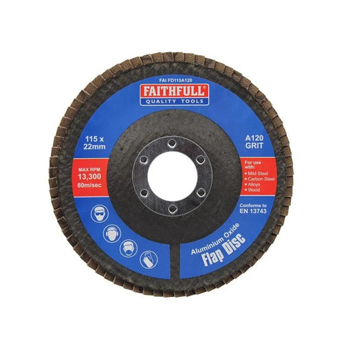 Faithfull Aluminium Oxide Flap Disc 115 x 22mm 120 Grit - FAIFD115A120
