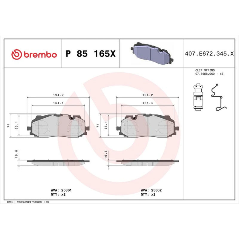 Brembo 4 x Front Brake Pad Set P85165X