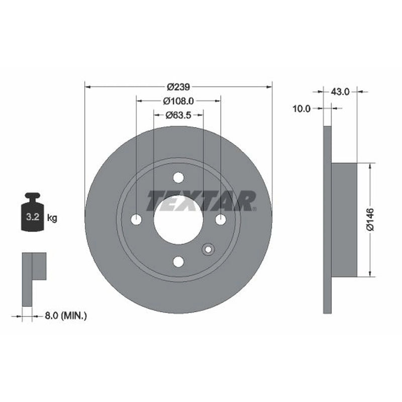 Textar 2 x Solid Front Brake Discs 92050900