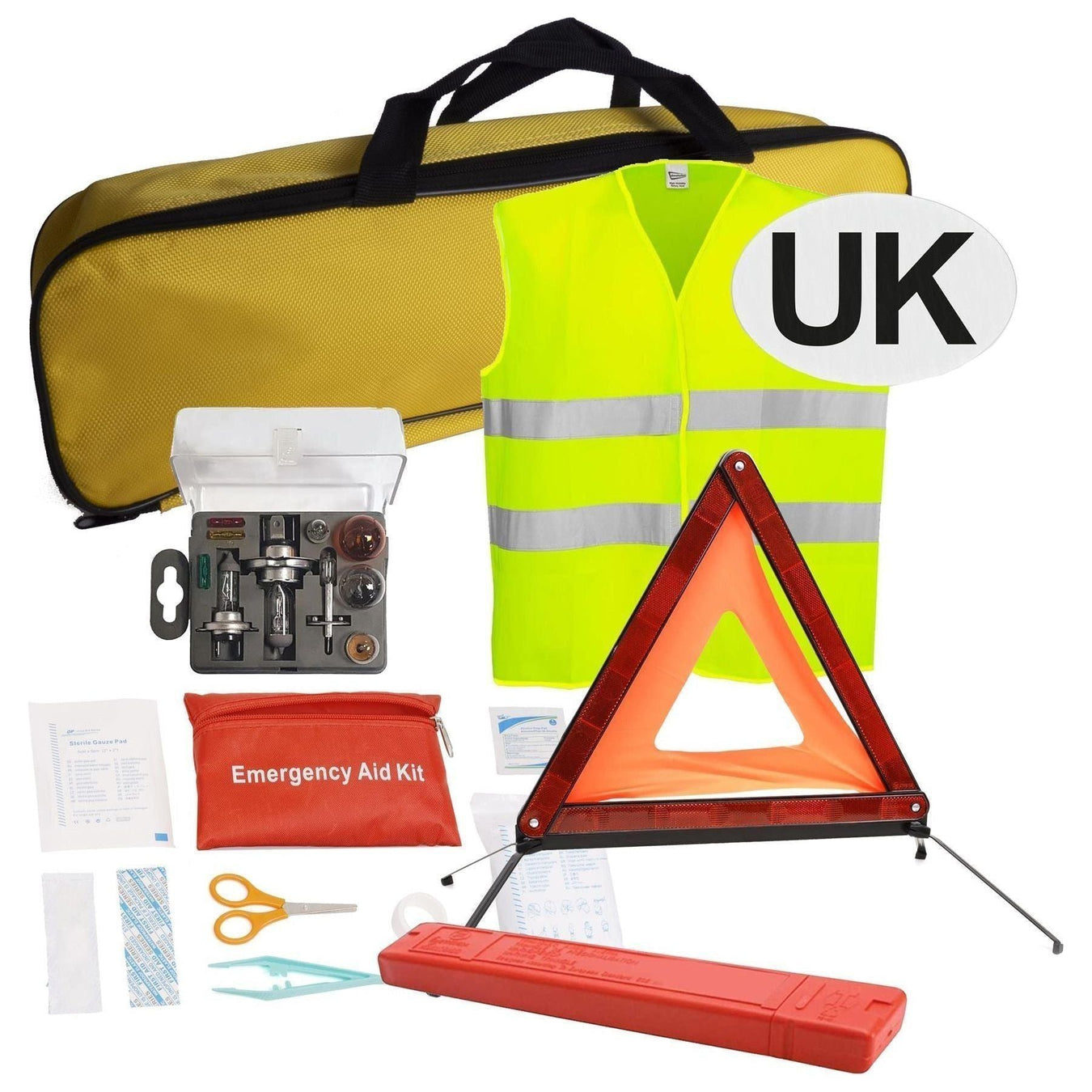 European Breakdown Emergency Travel Kit Triangle Vest Bulb Kit UK Sticker Streetwize  - Town Parts