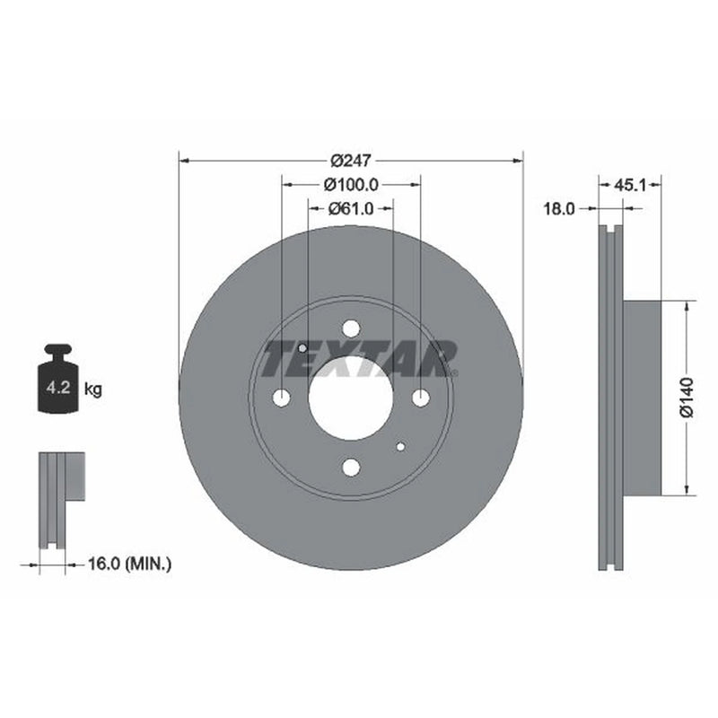 Textar 2 x Vented Front Brake Discs 92091000