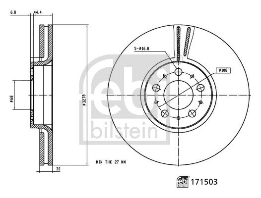 Febi 2 x Brake Disc Set Internally Vented Front