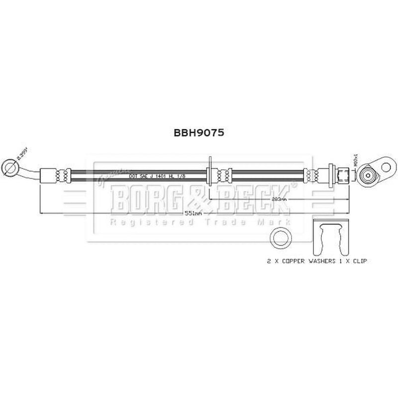 Borg & Beck Brake Hydraulic Hose Line Front Left BBH9075