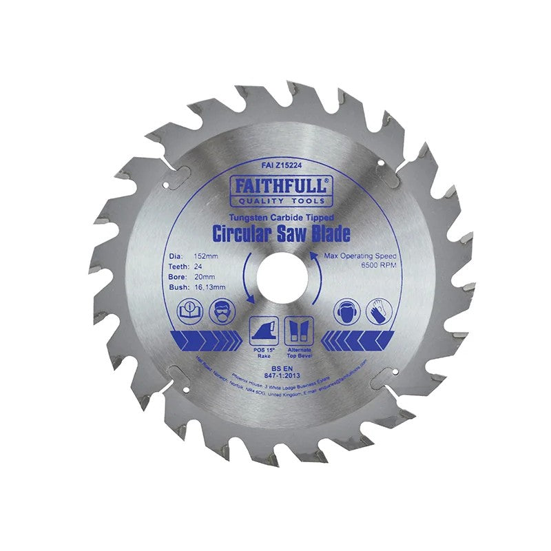 Faithfull TCT Circular Saw Blade 152 x 20mm x 24T POS - FAIZ15224
