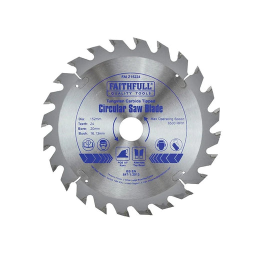 Faithfull TCT Circular Saw Blade 152 x 20mm x 24T POS - FAIZ15224