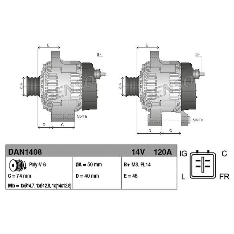 Denso Car Alternator 12V DAN1408